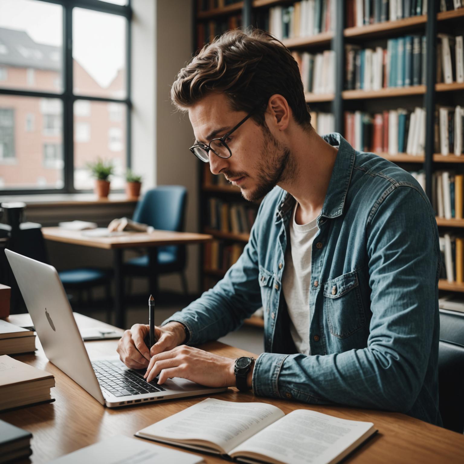 Student writing an academic essay at a desk