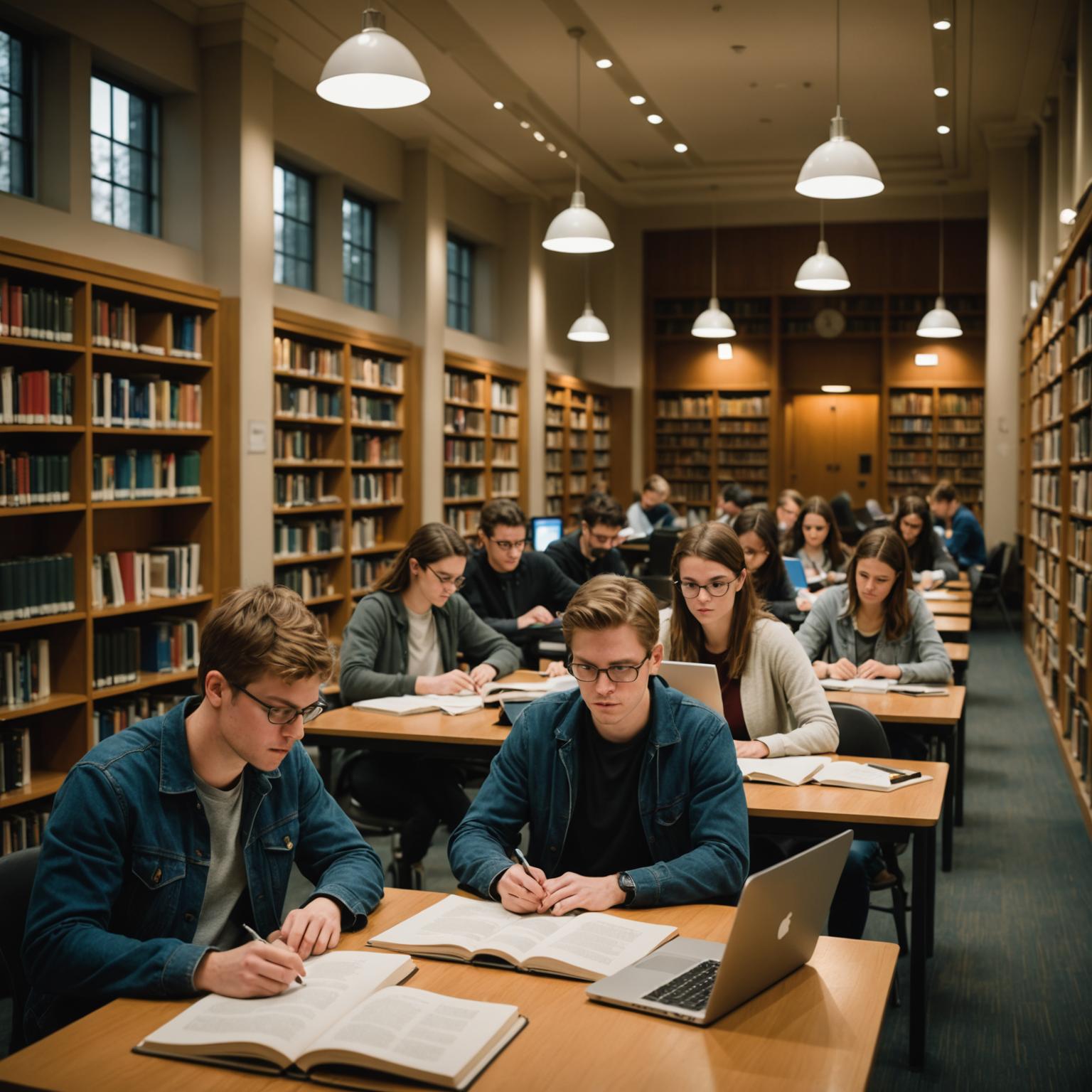 Student researching in a modern academic study environment