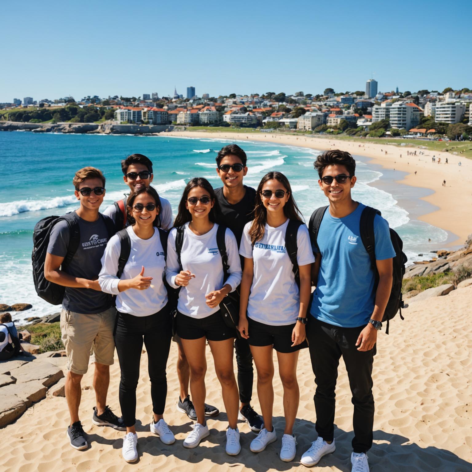 International students exploring an Australian coastal landmark on a study tour